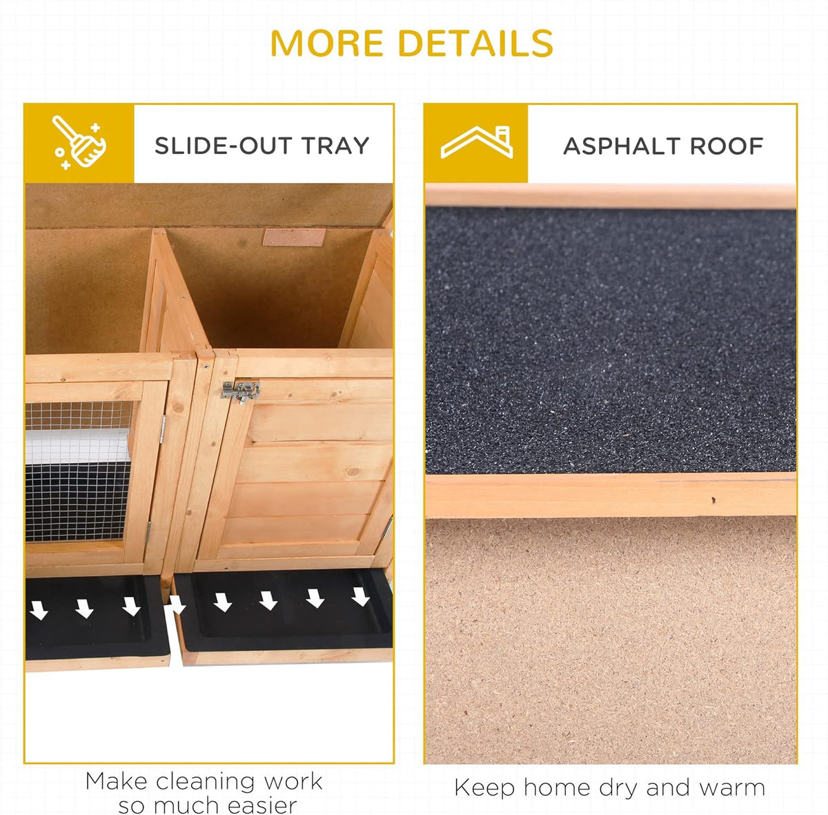 PawHut Wooden Rabbit Hutch Bunny Hutch Cage Guinea Pig with Waterproof Roof, No Leak Tray and