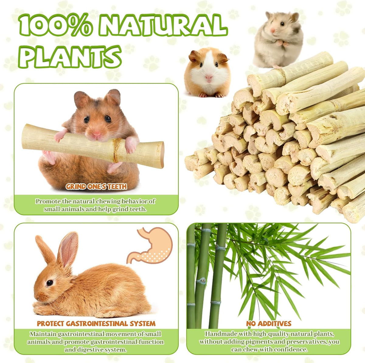2lb Natural Sweet Bamboo Chew Toys for Small Pets - Organic Molar Sticks with Xylose & Vitamins for