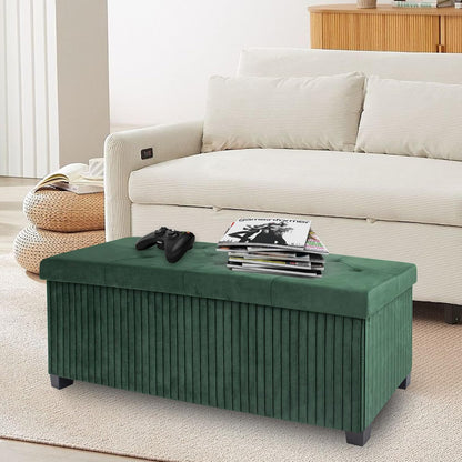 Storage Ottoman Bench, 43 Inch Foldable Ottoman with Legs, Velvet Foot Rest Stool, End of Bed