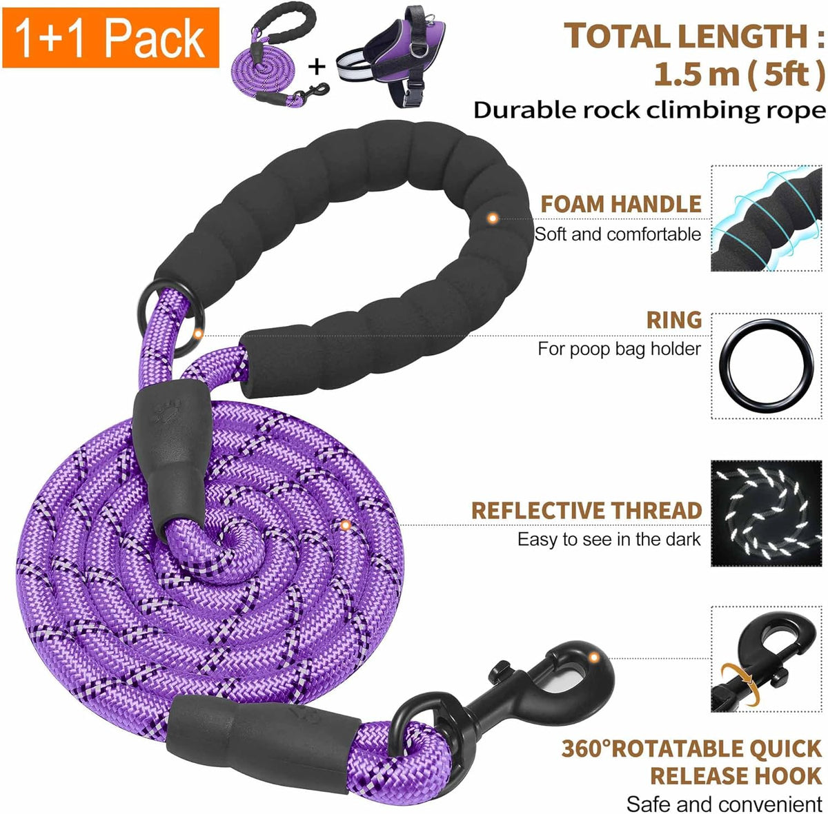 Haapaw Essential Dog Harness, No Pull Pet Vest with 3 Leash Clips, No Choke, Reflective, Adjustable