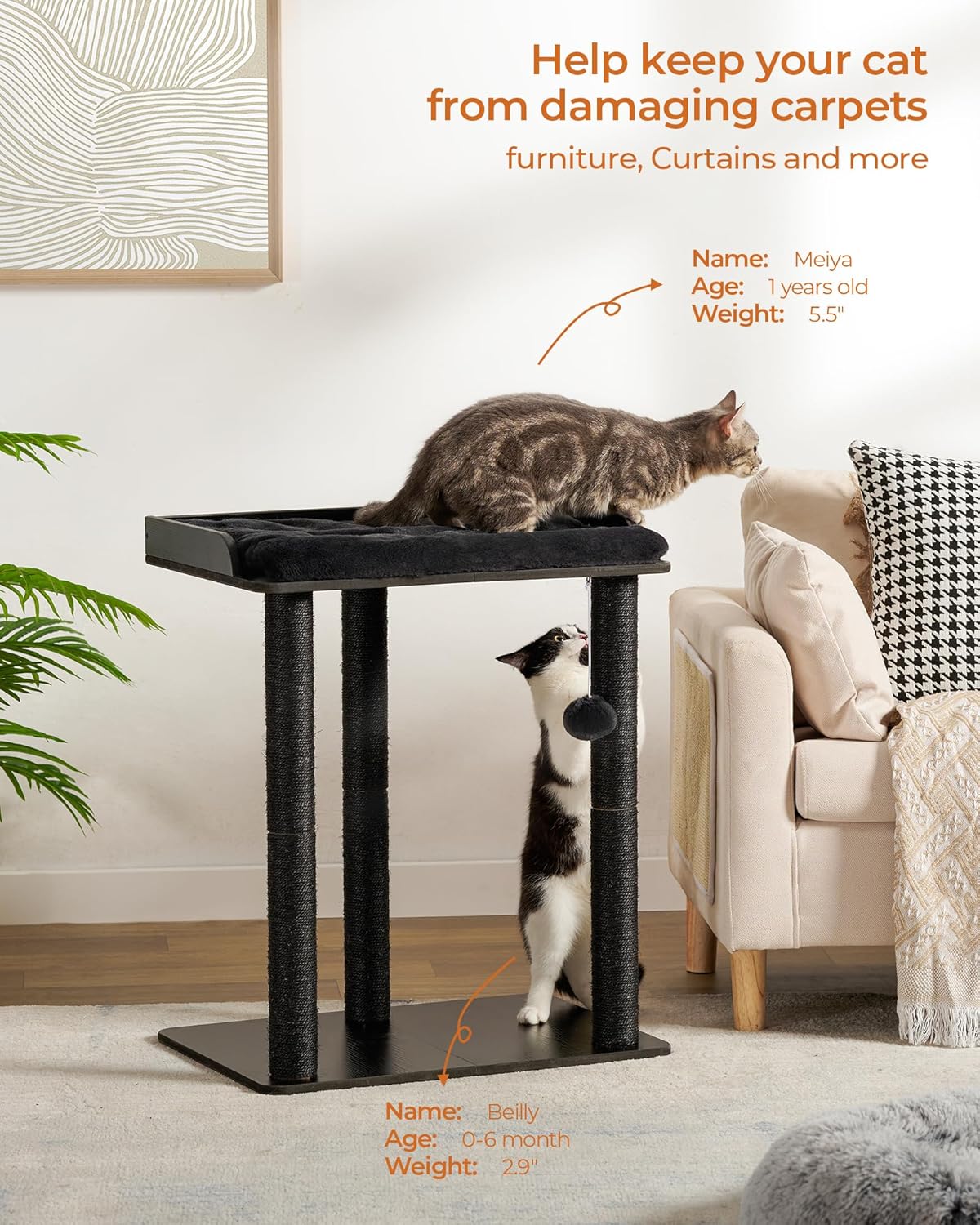 FourFurPets 26.7in Cat Tree Tower Condo, Cat Scratch Posts for Indoor Cats, Big Plate, Three 23.6in