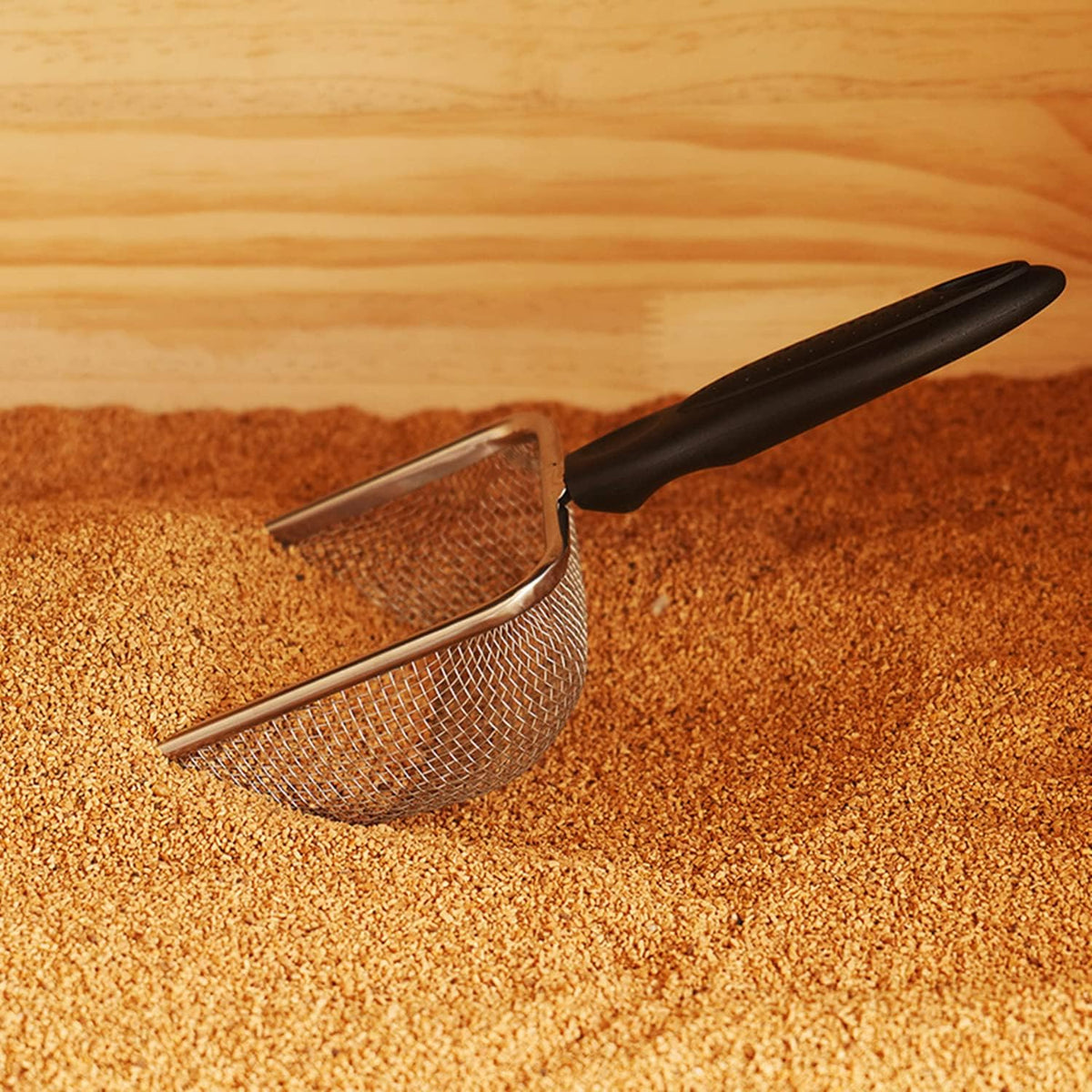 Cat Litter Scoop Stainless Steel Mesh Scooper Long Handle Deep Shovel Non-Stick Coated Metal Litter