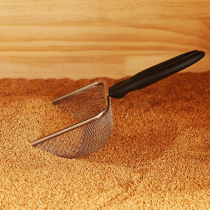 Cat Litter Scoop Stainless Steel Mesh Scooper Long Handle Deep Shovel Non-Stick Coated Metal Litter
