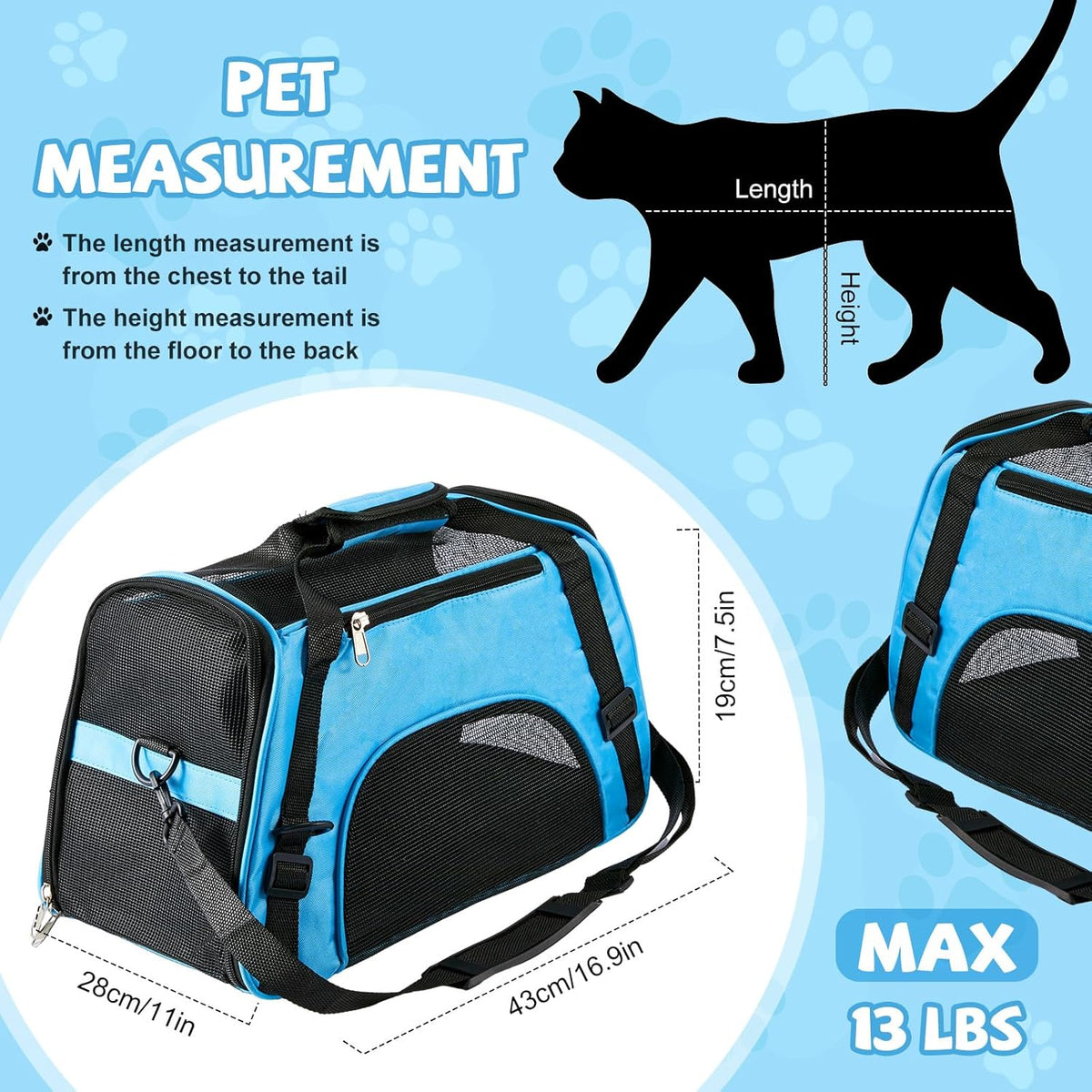 Sweetude 4 Pcs Cat Carrier Soft-Sided Pet Carrying Bag for Cat Under 13 Lbs, 16.9 x 11x 7.5 Inch