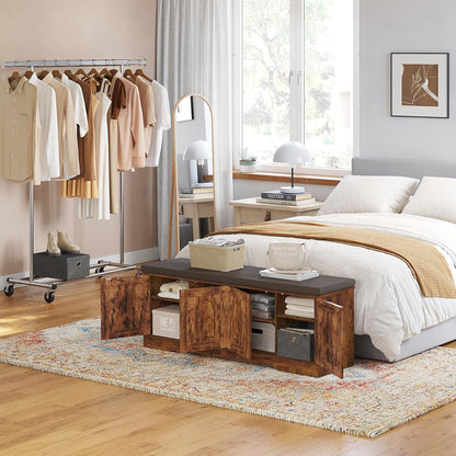DINZI LVJ Shoe Bench, Entryway Storage Bench with Doors, Cushion, 2-Tier Shoe Rack with 8-Cubby