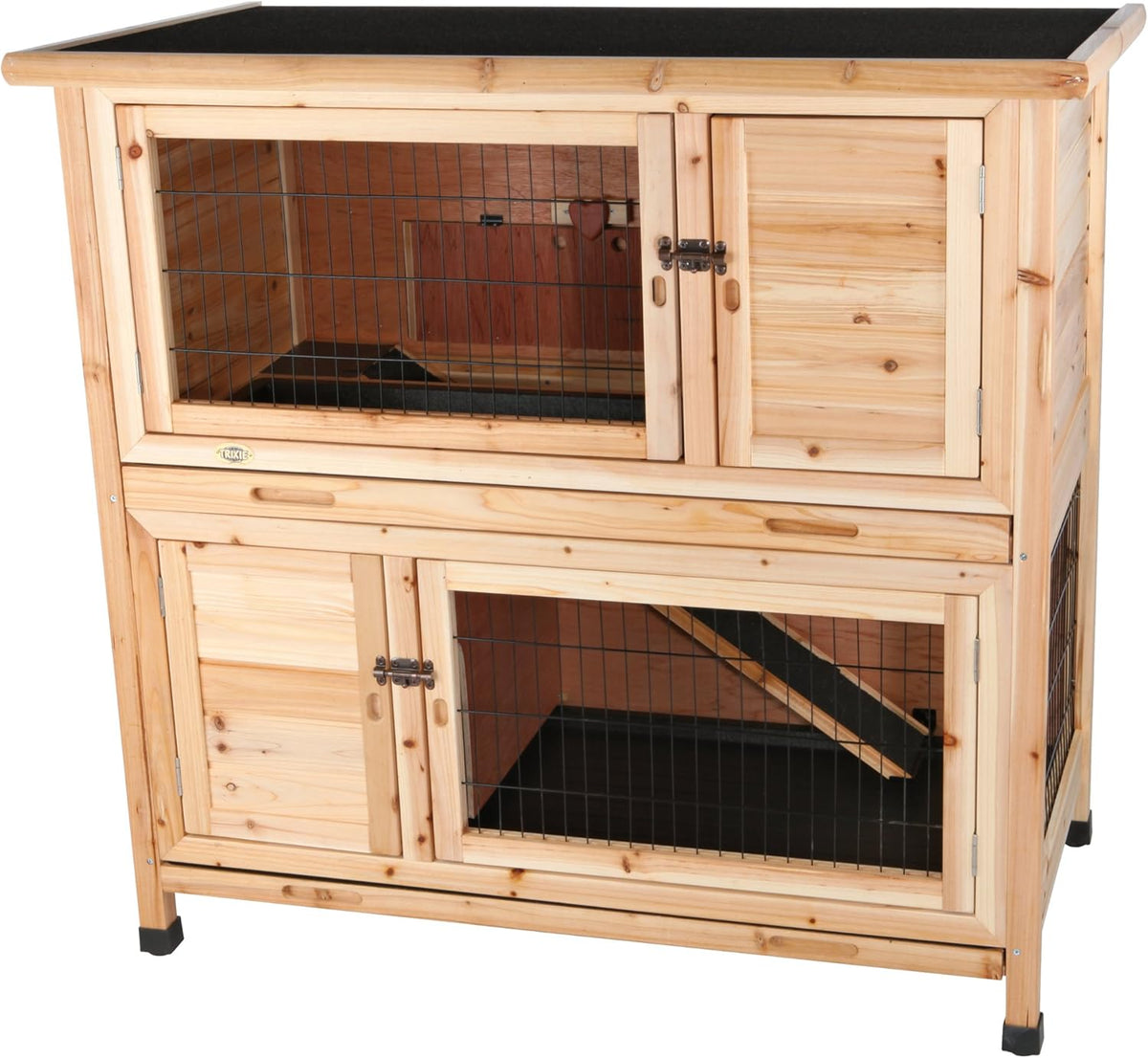 Trixie 2-Story Rabbit Hutch with Retreat Area, Non-Slip Ramp, Hinged Roof with Locking Arm, 4