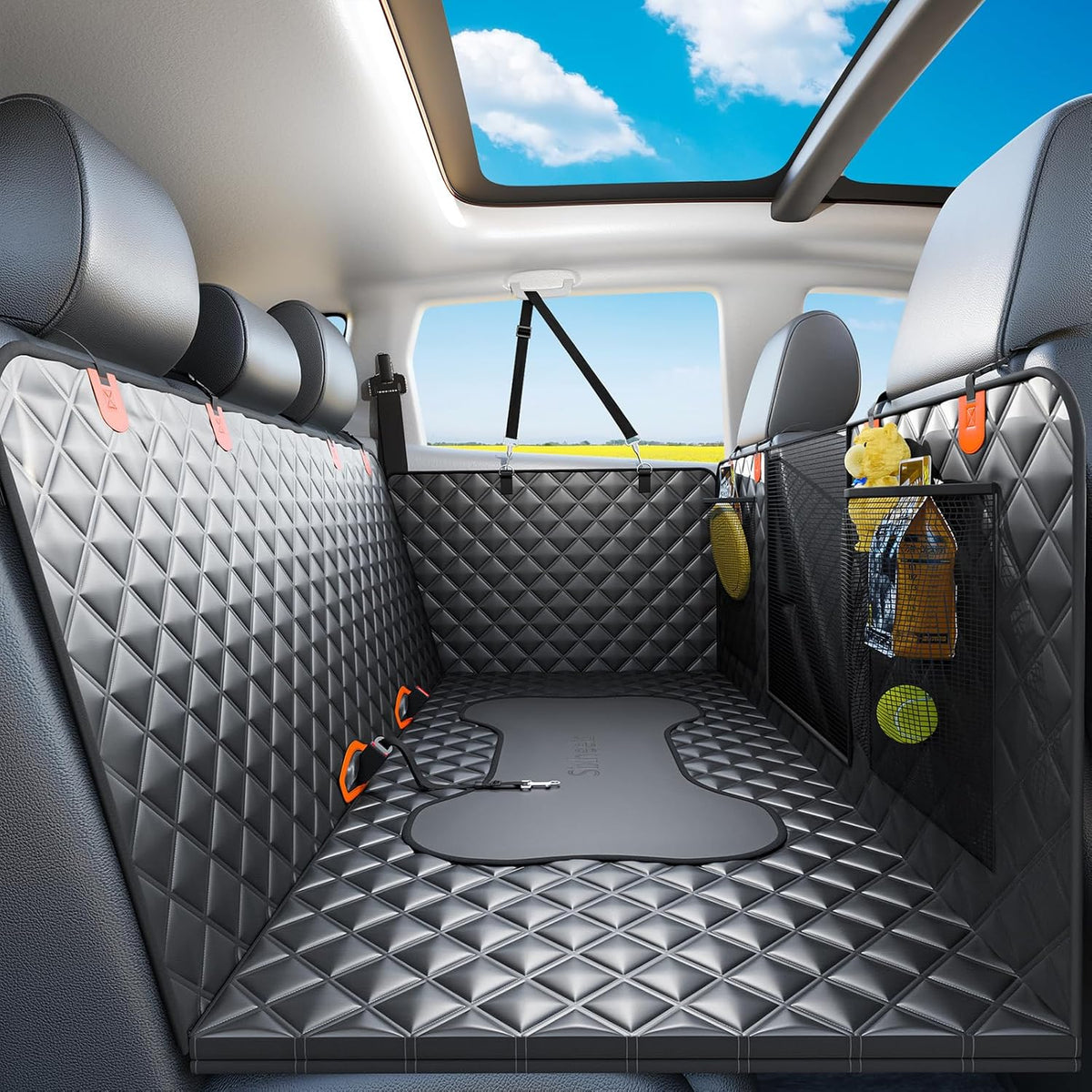 Dog Back Seat Cover Hard Bottom Truck Back Seats Protector, Large Backseat Extender for Dogs, Car