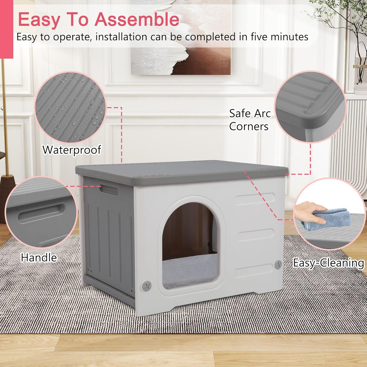 Rockever Plastic Cat House Outdoor with Escape Door, Waterproof Feral Cat House Outdoor Indoor