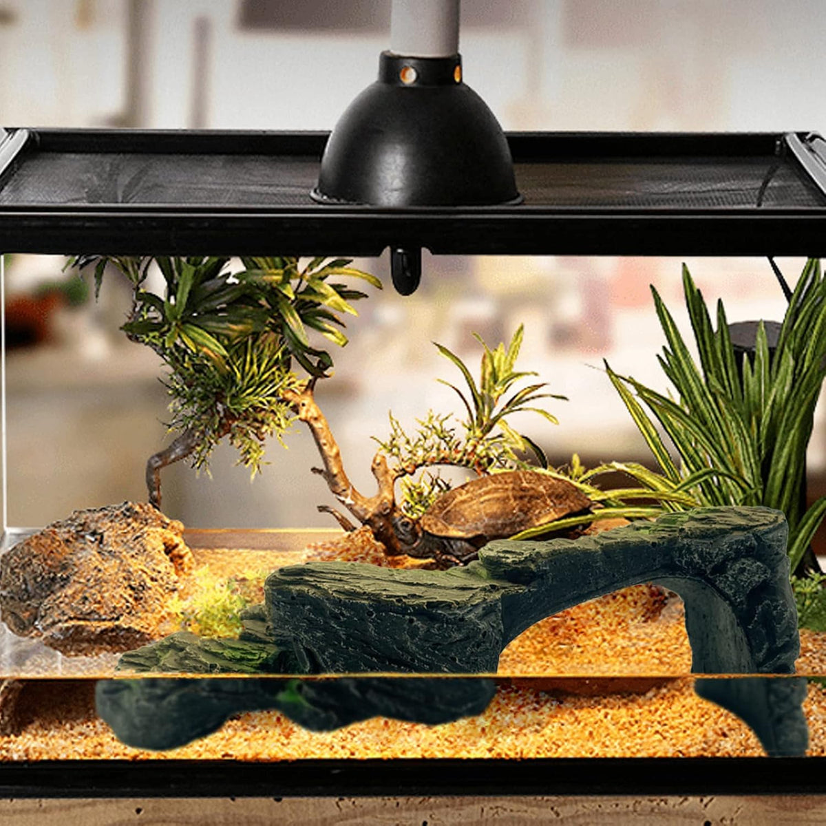 Resin Turtle Basking Platform,Turtles Rock Dock Climbing Ramp Cave Hideout Decor Reptile Terrariums