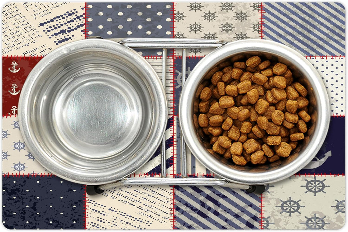 Lunarable Nautical Pet Mat for Food and Water, Maritime and Nautical Life Design with Vintage