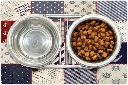 Lunarable Nautical Pet Mat for Food and Water, Maritime and Nautical Life Design with Vintage