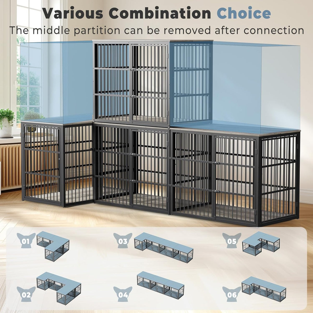 48'' XXL Dog Crate Furniture with 3 Doors, Wooden Crate End Table Heavy Duty Indoor Combination