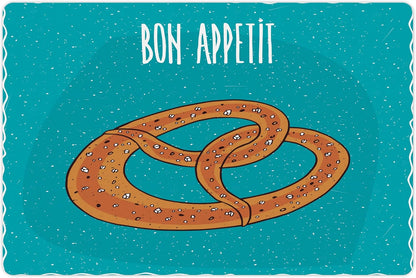 Lunarable Bon Appetit Pet Mat for Food and Water, Pretzel Design Bon Appetit Lettering Hand Drawn