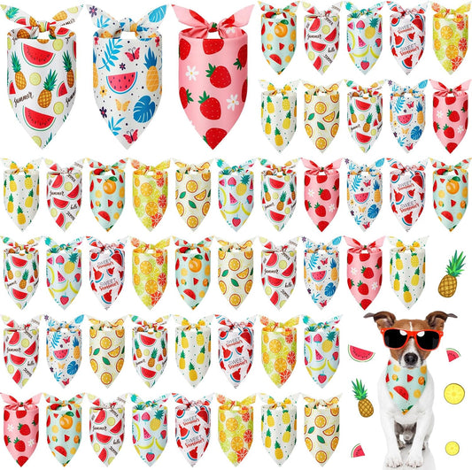 Weewooday 50 Pcs Fruit Dog Bandanas Bulk for Dogs Soft Bibs Adjustable Triangle pet Bandana for