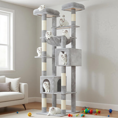 Hey-brother Tall Cat Tree Tower, Heavy Duty Scratching Posts with Large Platforms, Cozy Condos, Big