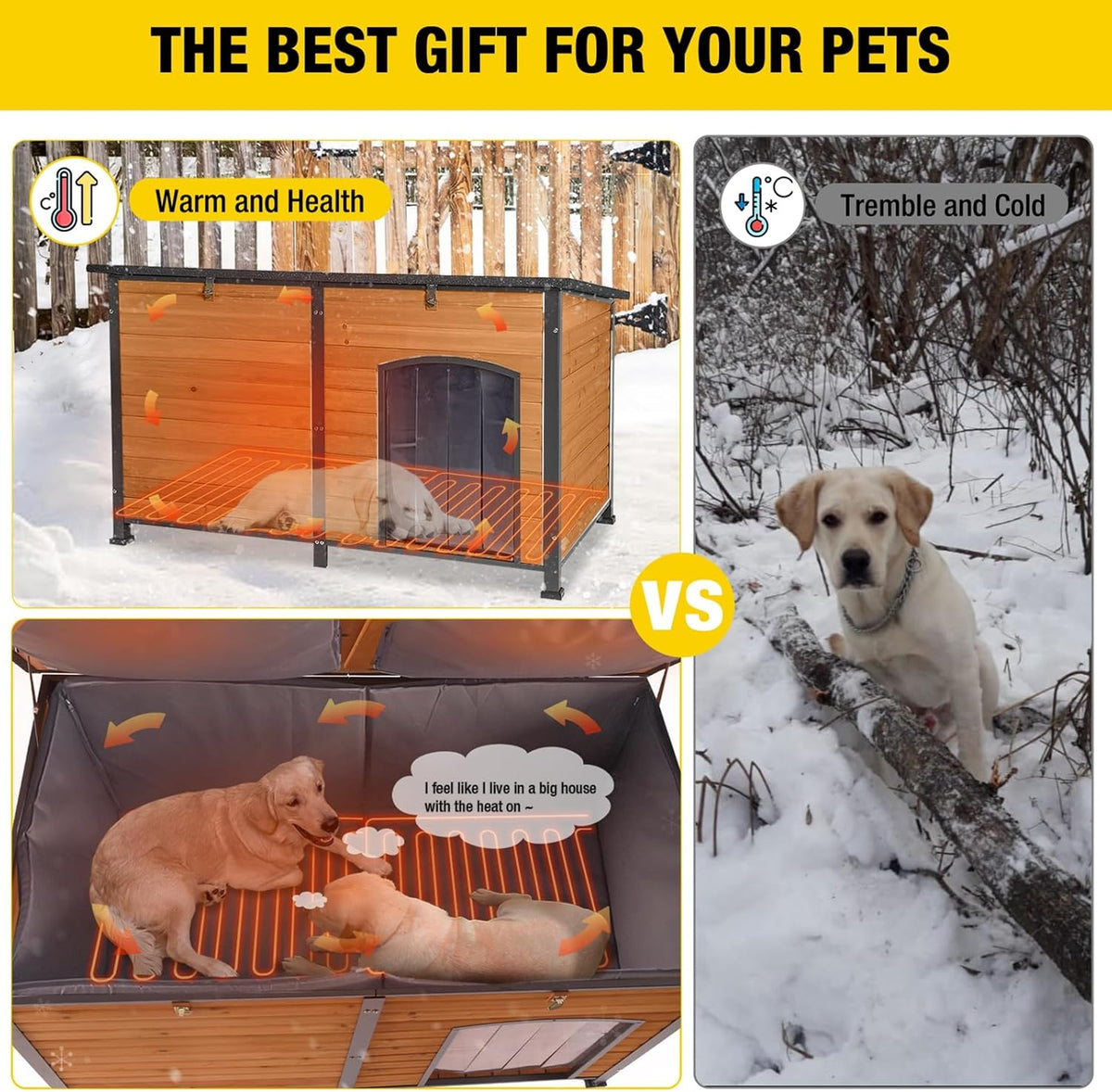 Aivituvin Extra Large Dog House Outdoor Heated Dog Kennel with Insulation Liner for Winter Strong