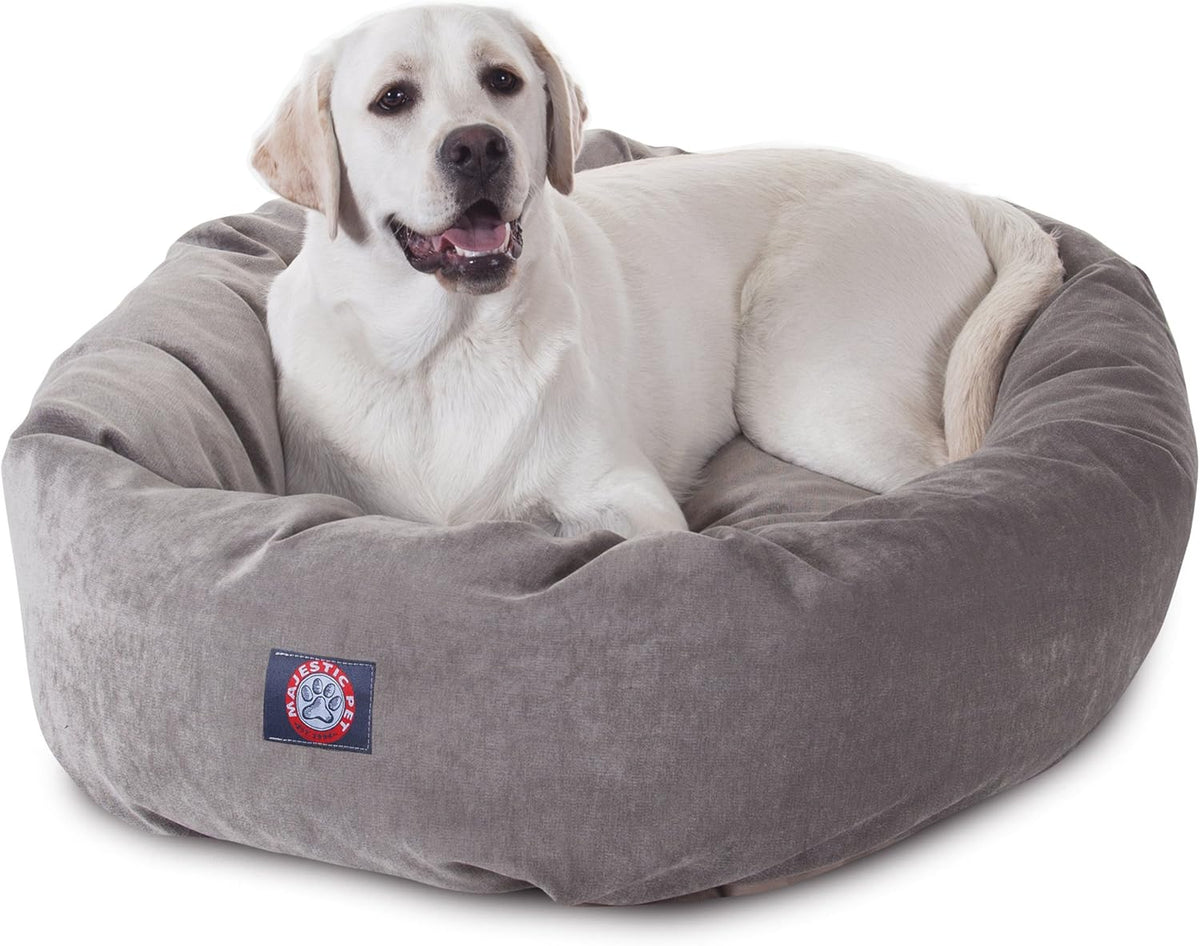 Majestic Pet 40 Inch Micro Velvet Calming Dog Bed Washable – Cozy Soft Round Dog Bed with Spine for