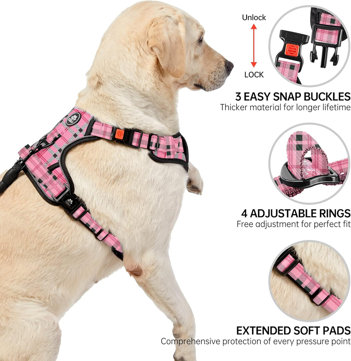 NESTROAD No Pull Dog Harness with Leash, Reflective No Choke Pet Vest Harness,Adjustable Soft