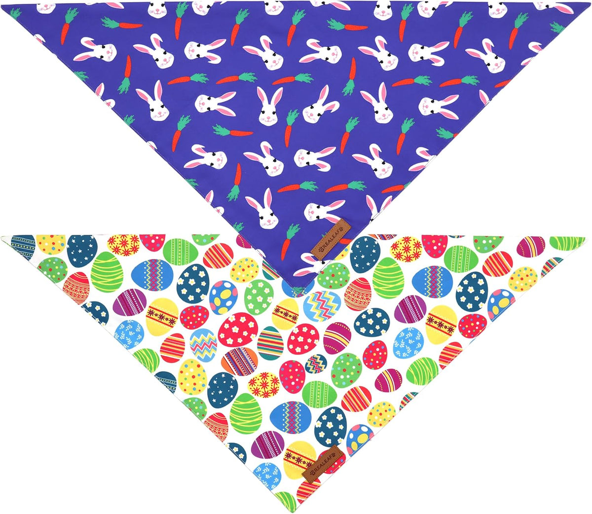 Realeaf Easter Dog Bandanas 2 Pack, Triangle Reversible Pet Scarf for Boy and Girl, Premium Durable