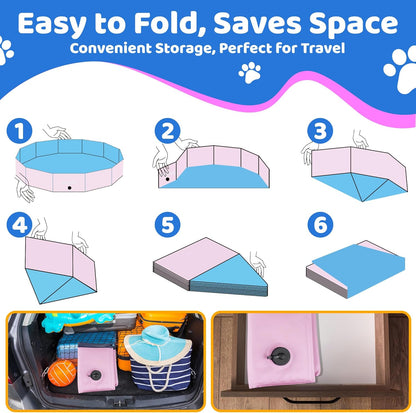 2025 Updated Foldable Dog Pool, 71" x 12" Kiddie Pool with Hard Plastic, Non-Slip Dog Bath Tub for