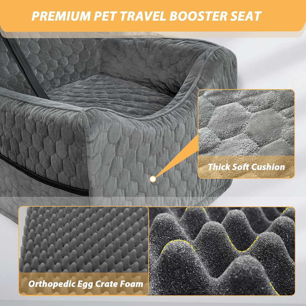 Dog Car Seat for Small/Medium Dogs, Memory Foam Dog Booster Seat, Travel Safety Per Car Seat with