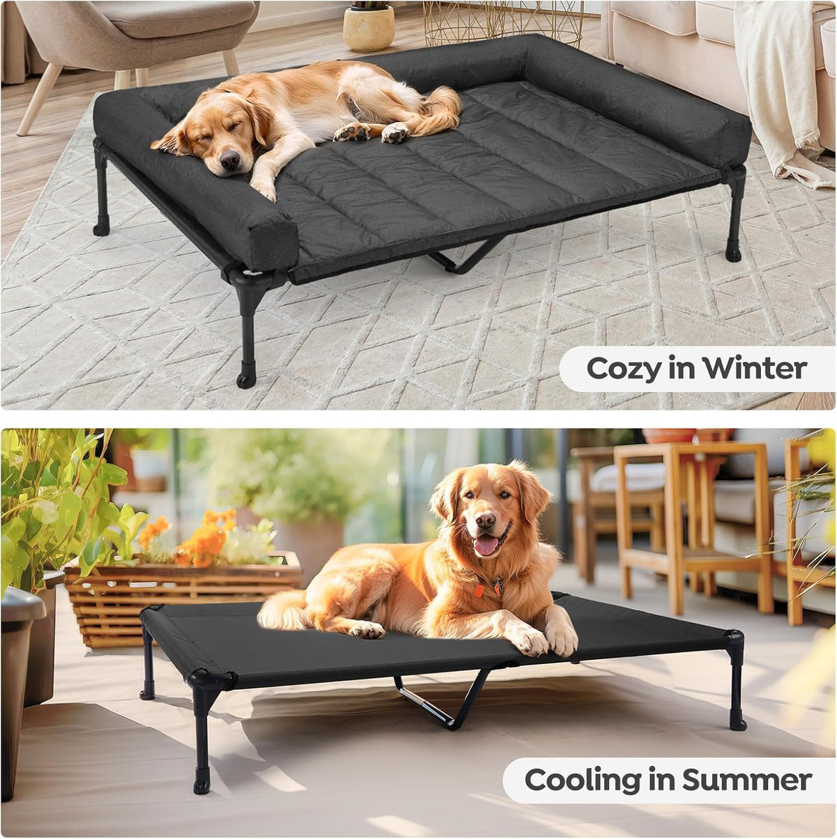 Veehoo Cooling Elevated Dog Bed Add Removable Waterproof Bolster Cushion Mat, Raised Pet Cot with