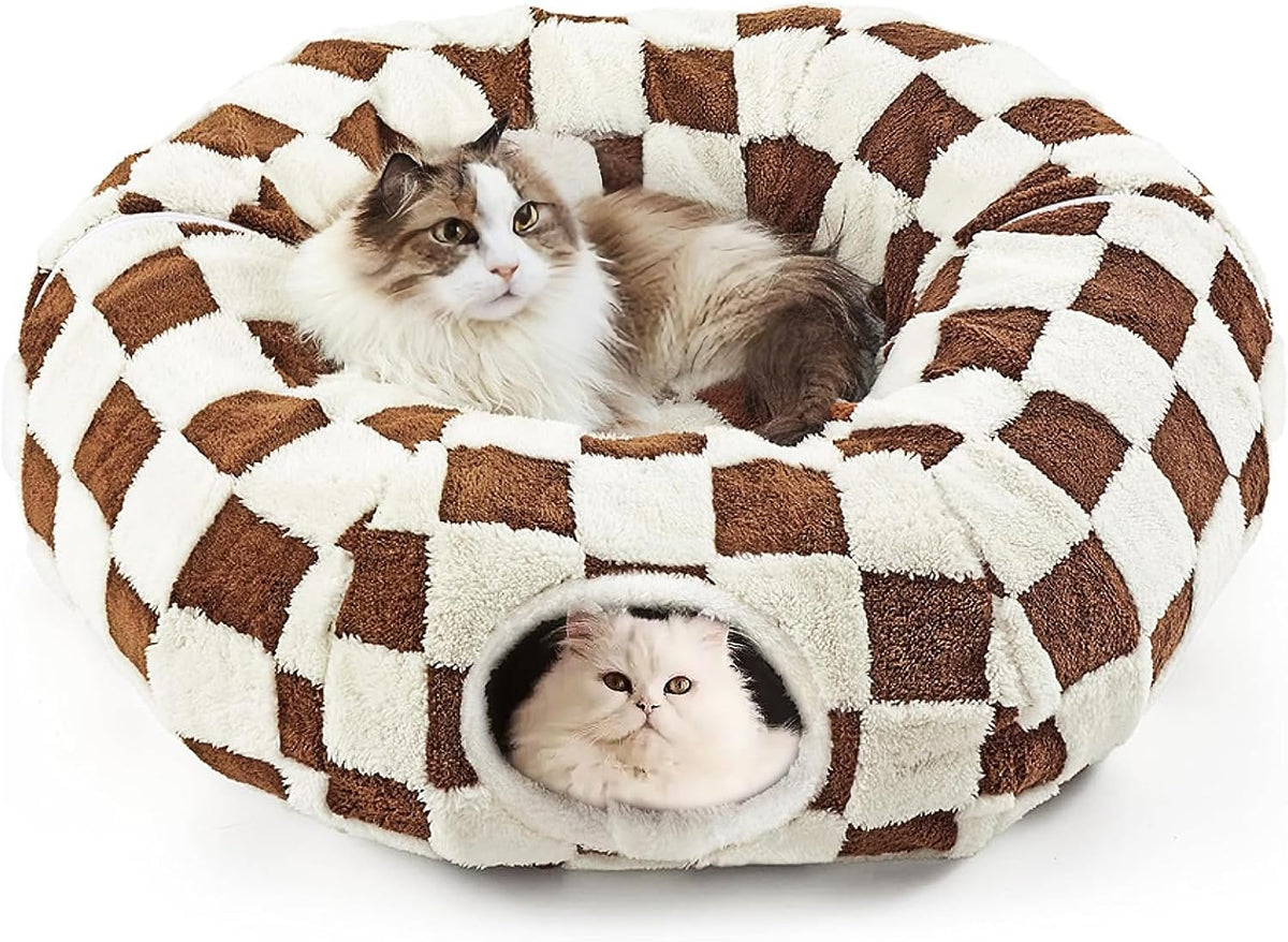 Cat Tunnel Bed with Washable Cushion for Indoor Cat, Donut Cave Tube Toys for Kitten Puppy Rabbit