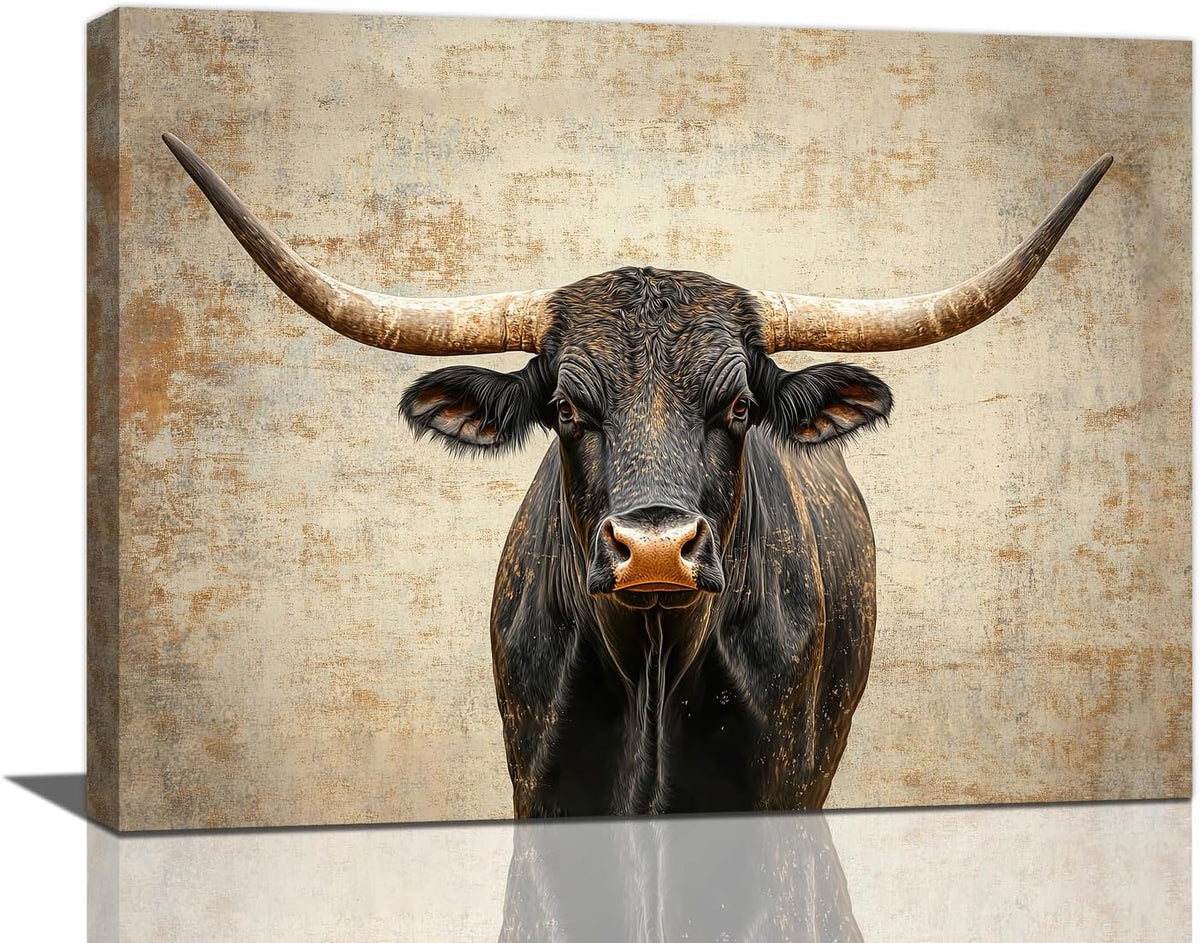Rustic Highland Cow Pictures Wall Art, Farmhouse Black Cow Bathroom Wall Decor Animal Framed