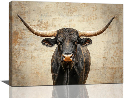 Rustic Highland Cow Pictures Wall Art, Farmhouse Black Cow Bathroom Wall Decor Animal Framed
