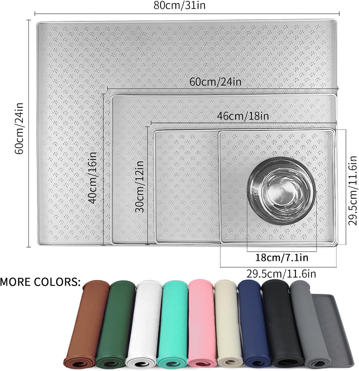 Ptlom Dog Food Mat Anti-Slip Pet Bowl Mats for Food and Water, High-Lips Pet Placemat Prevent Messy