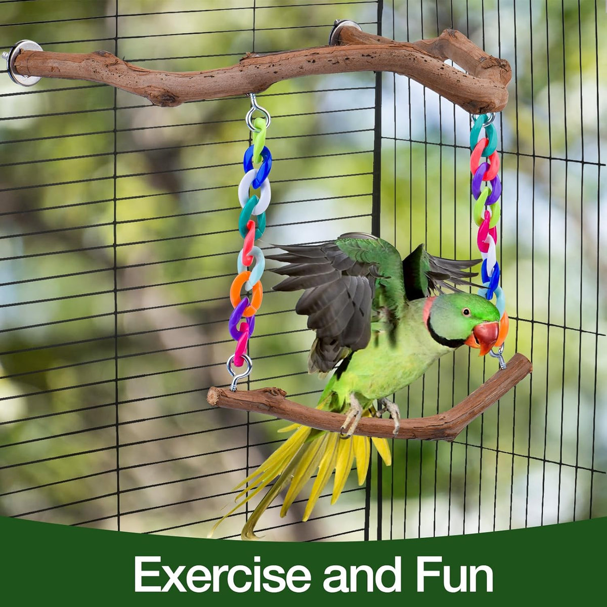 Bird Swing Toys, Standing Bird Perch with Natural Grape Wood, U Shape Hangable Birdcage