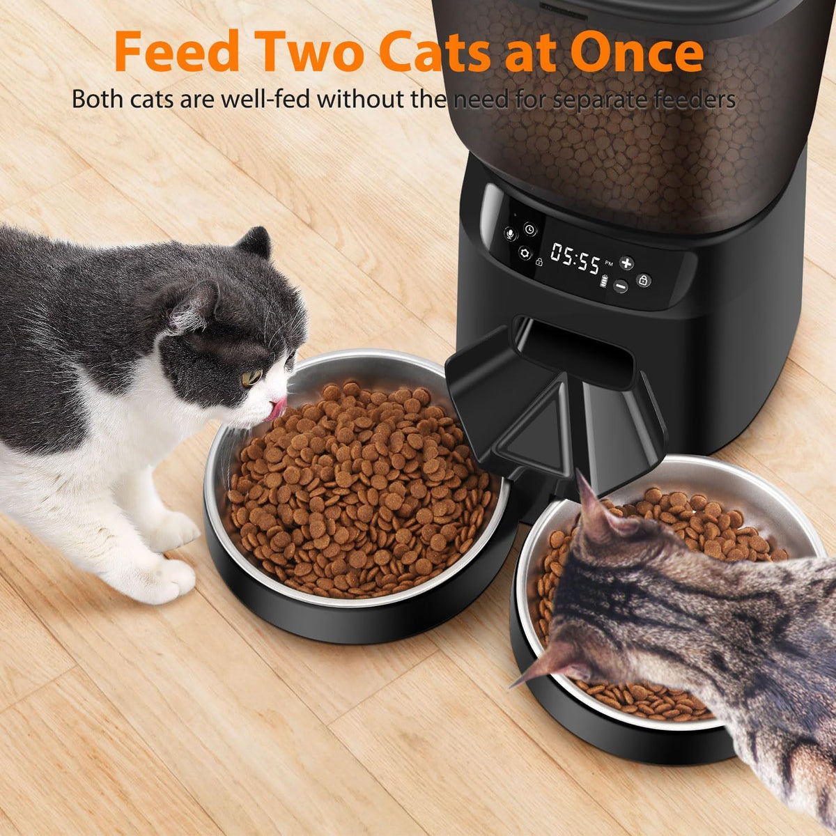 Automatic Cat Feeders for Two Cats, 5L/20 Cups Double Automatic Cat Food Dispenser with 2 Stainless