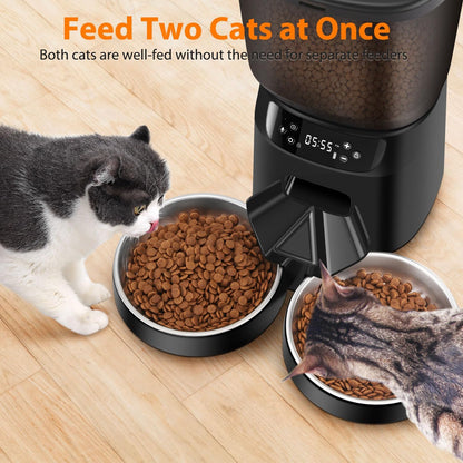 Automatic Cat Feeders for Two Cats, 5L/20 Cups Double Automatic Cat Food Dispenser with 2 Stainless