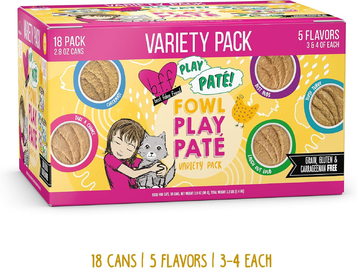 Weruva B.F.F. Play - Best Feline Friend Paté Lovers, Aw Yeah!, Fowl Play Yellow Patés Variety Pack