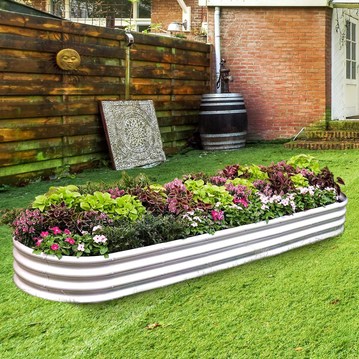 Land Guard 8ft Galvanized Raised Garden Bed Kit, Raised Garden Boxes Outdoor, Oval Metal Raised