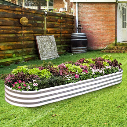 Land Guard 8ft Galvanized Raised Garden Bed Kit, Raised Garden Boxes Outdoor, Oval Metal Raised