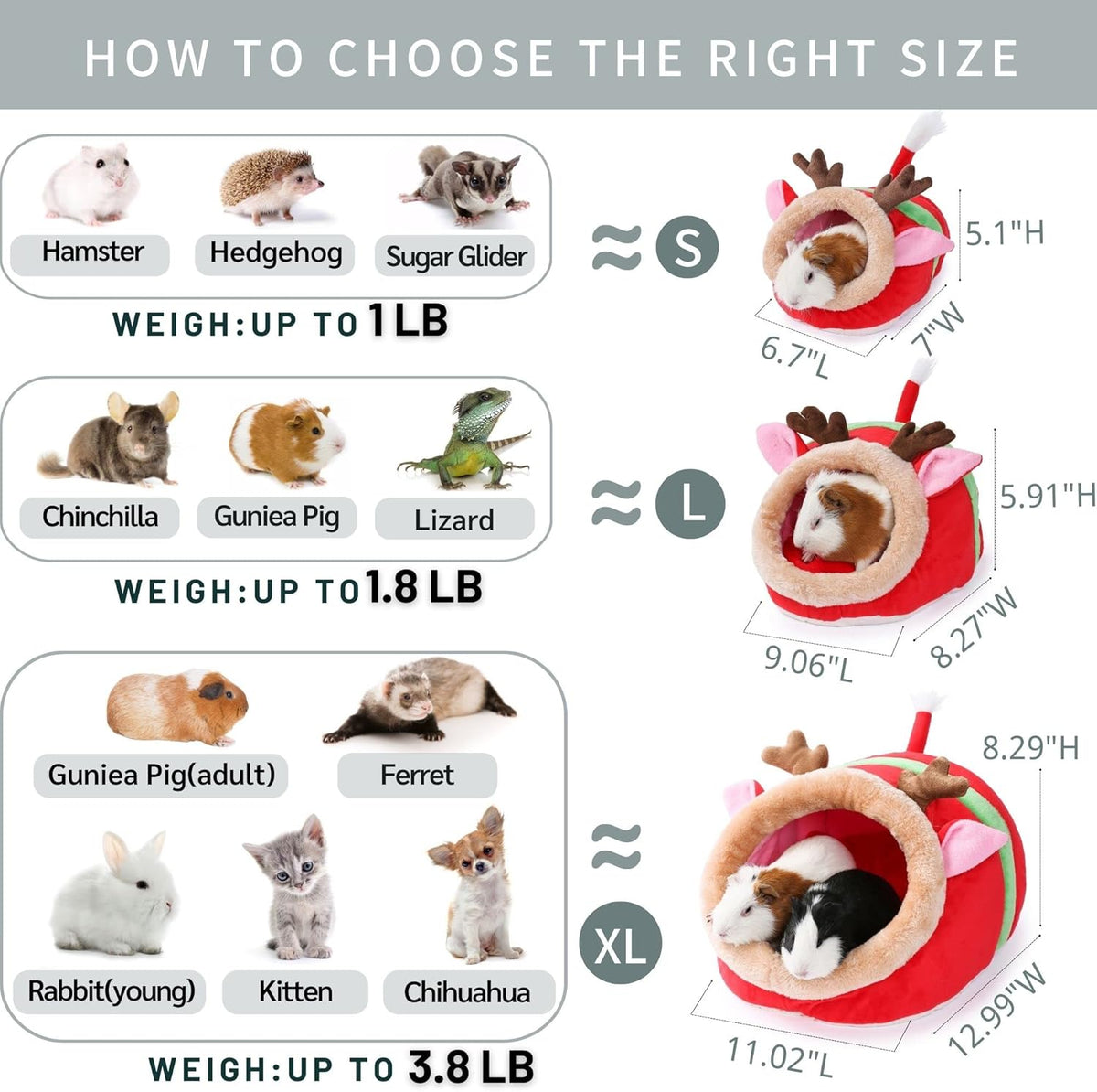 JanYoo Ferret Bed - House Hide & Cage Accessories (S, Reindeer)