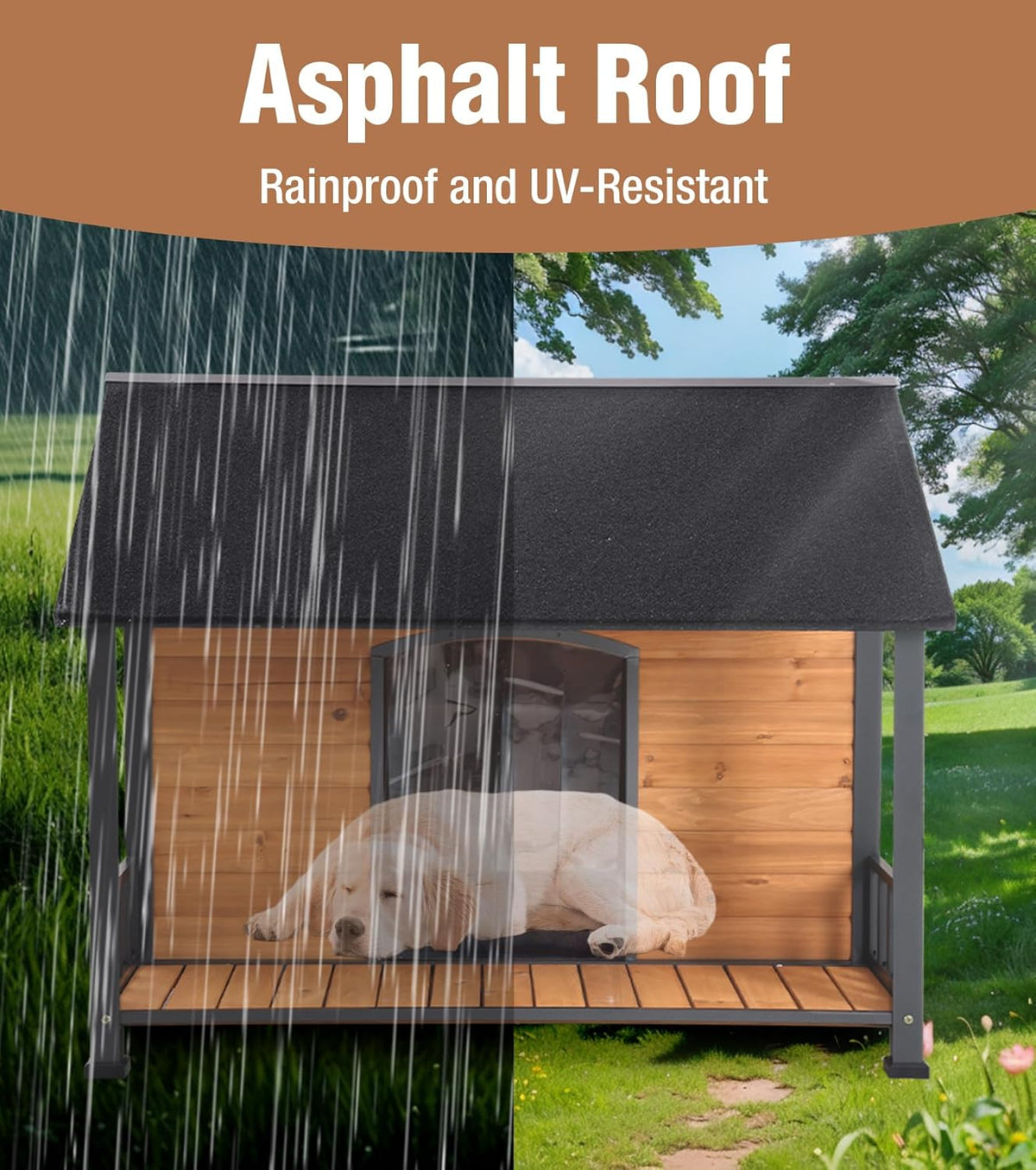 Gutinneen Large Dog House Outdoor with Strength Metal Frame, Outside Dog House with Waterproof