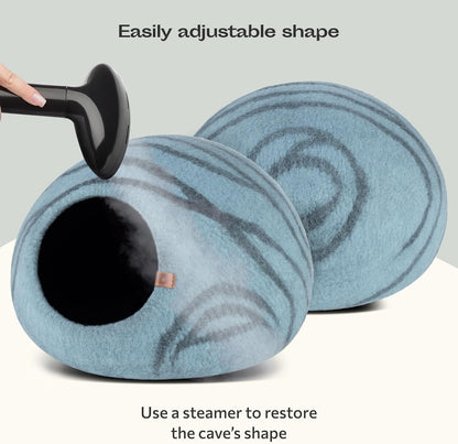 MEOWFIA Cat Cave – Premium Felt Cat Bed for Indoor Cats, Handmade 100% Merino Wool (Aquamarine