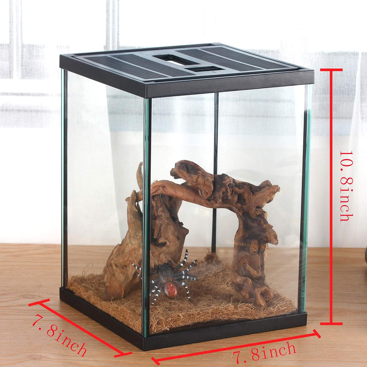 crapelles Black Small Vertical Insect GlassTerrarium, 7.8x7.8x10.8'' Reptile Tank, for Tarantula