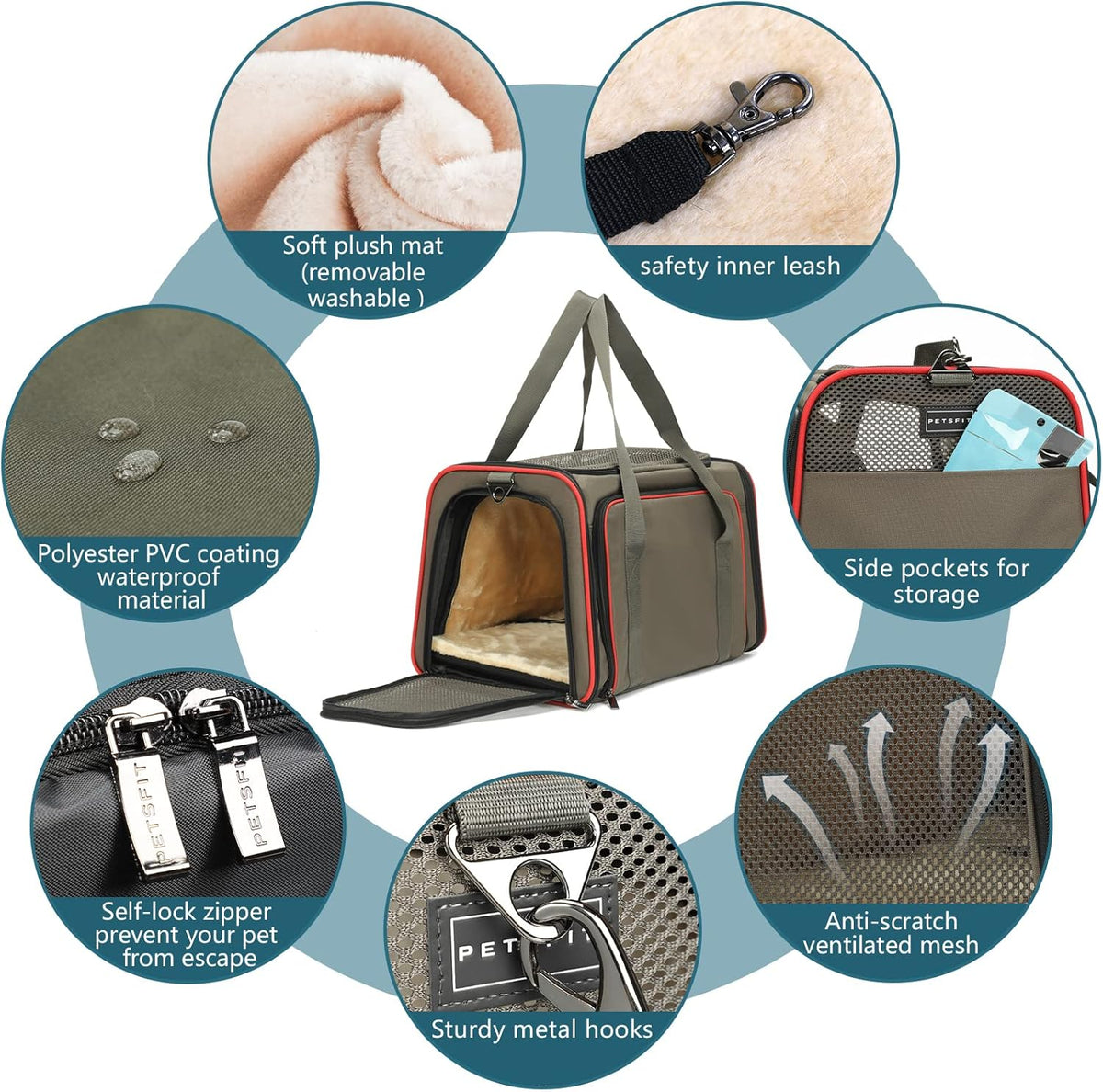 Petsfit Expandable Cat Dog Carrier for 2 Cats, 19" Lx 12" Wx 12" H Soft-Sided Portable Pet Carrier