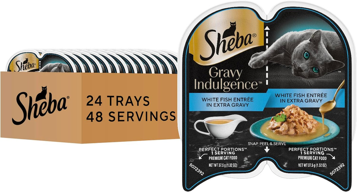 Sheba Gravy Indulgence Adult Wet Cat Food Whitefish Entree in Extra Gravy, 2.6 oz. Twin-Pack Trays
