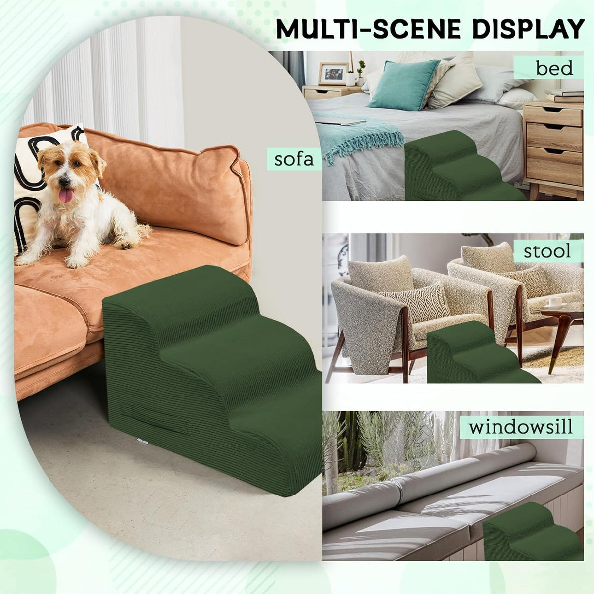 Dog Steps for Small Dogs, 3-Step Pet Ramp Stairs for High Beds and Sofa, Non-Slip Pet Stairs for