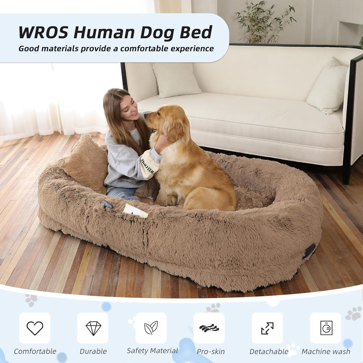 Human Dog Bed, Large Dog Beds for Humans Size Fits You and Pets, Washable Faux Fur Orthopedic Human