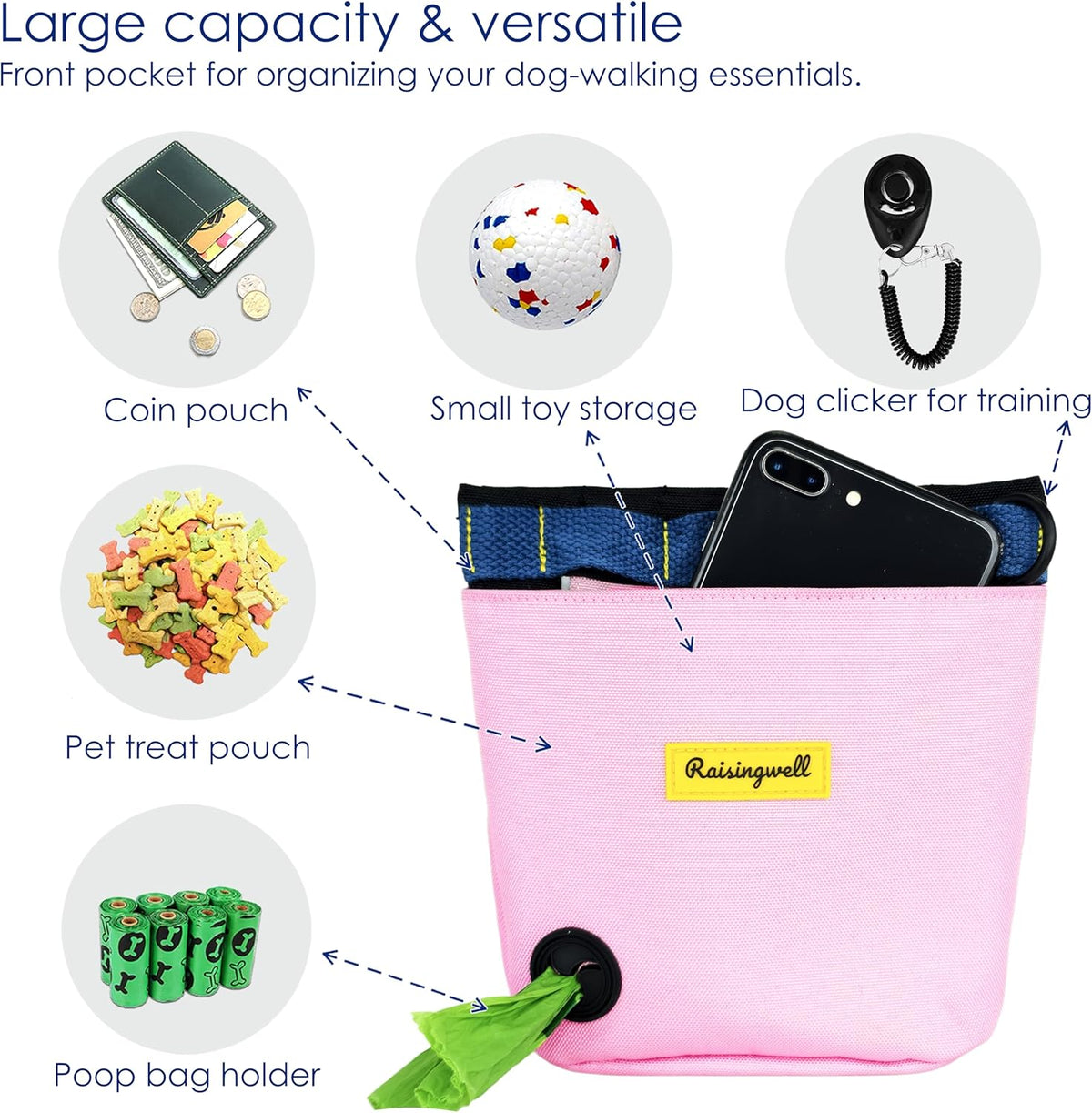 Dog Treat Pouch for Pet Walking and Training with Clicker 2 Cup Silicone Bag Small Fanny Pack