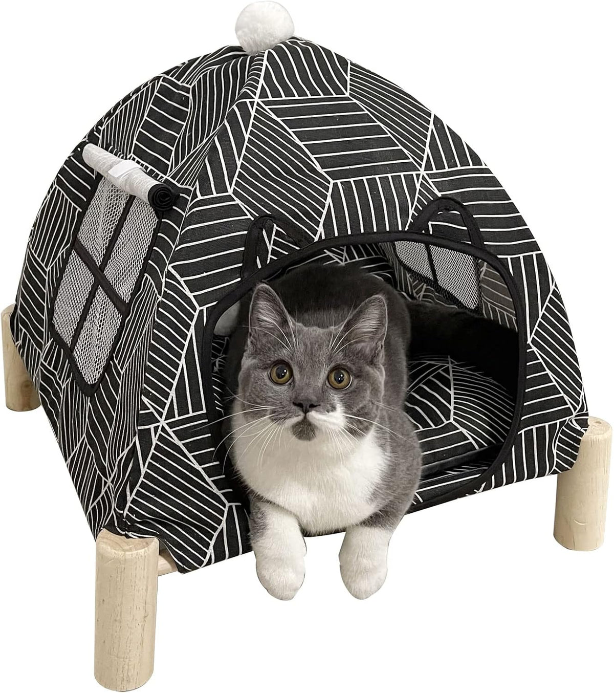 2-in-1 Elevated Cat Tent Cat House, Quick Assembly and Disassembly, Portable Indoor/Outdoor Cute