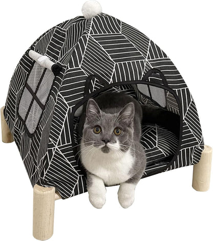 2-in-1 Elevated Cat Tent Cat House, Quick Assembly and Disassembly, Portable Indoor/Outdoor Cute