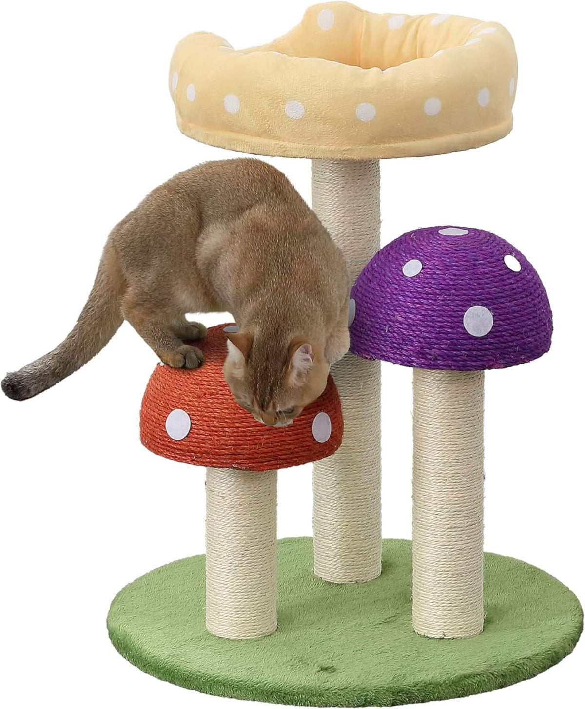 CTR1001A Pixie 22.5" 3-Tier Cottage Sisal Mushroom Cat Tree with Scratching Posts, Napping Perch