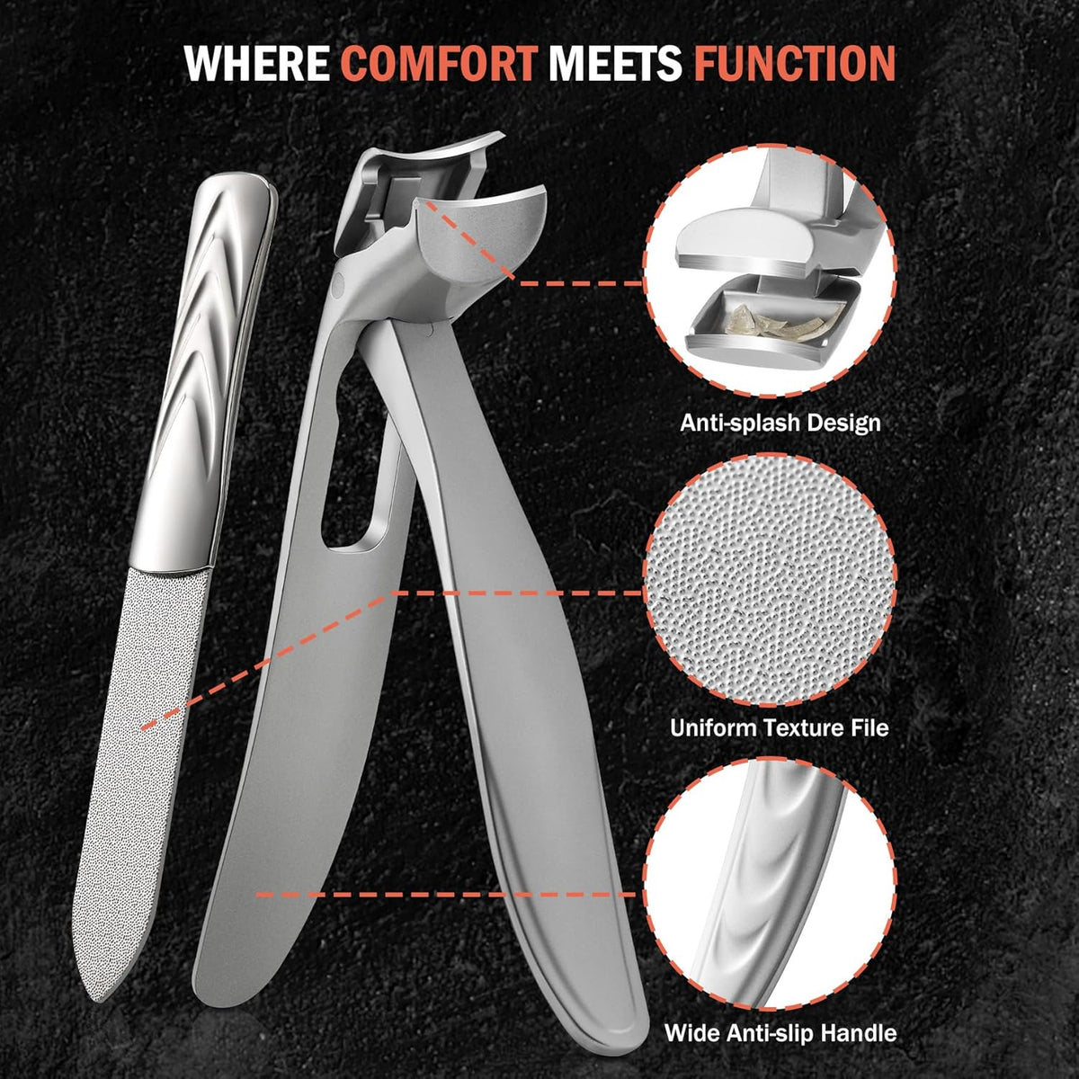 BEZOX Ergonomic Angled Head Thick Toenail Clipper for Seniors - Large Nail Clippers for Thick and