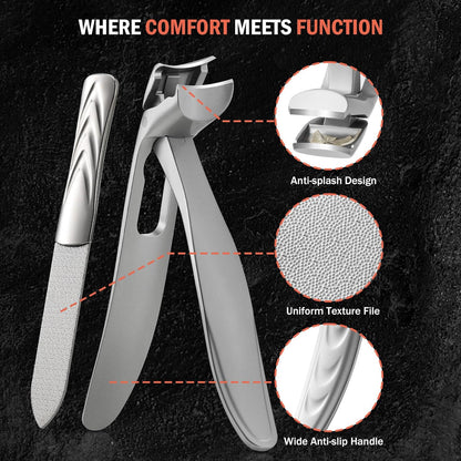 BEZOX Ergonomic Angled Head Thick Toenail Clipper for Seniors - Large Nail Clippers for Thick and